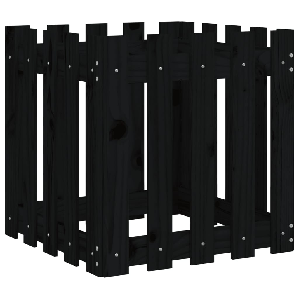 vidaXL Jardinieră grădină design gard negru 50x50x50 cm lemn masiv pin