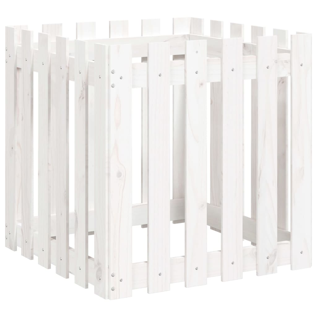 vidaXL Jardinieră grădină design gard, alb, 60x60x60 cm lemn masiv pin vidaXL Jardinieră grădină design gard, alb, 60x60x60 cm lemn masiv pin