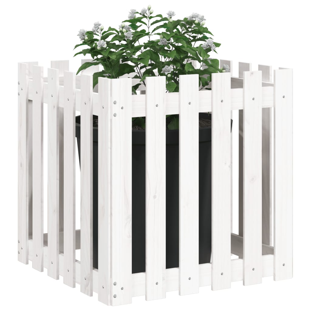 vidaXL Jardinieră grădină design gard, alb, 60x60x60 cm lemn masiv pin vidaXL Jardinieră grădină design gard, alb, 60x60x60 cm lemn masiv pin