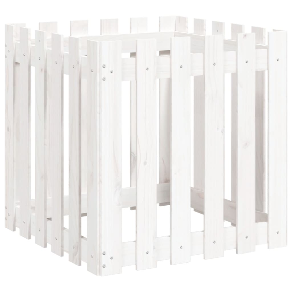 vidaXL Jardinieră grădină design gard, alb, 60x60x60 cm lemn masiv pin vidaXL Jardinieră grădină design gard, alb, 60x60x60 cm lemn masiv pin