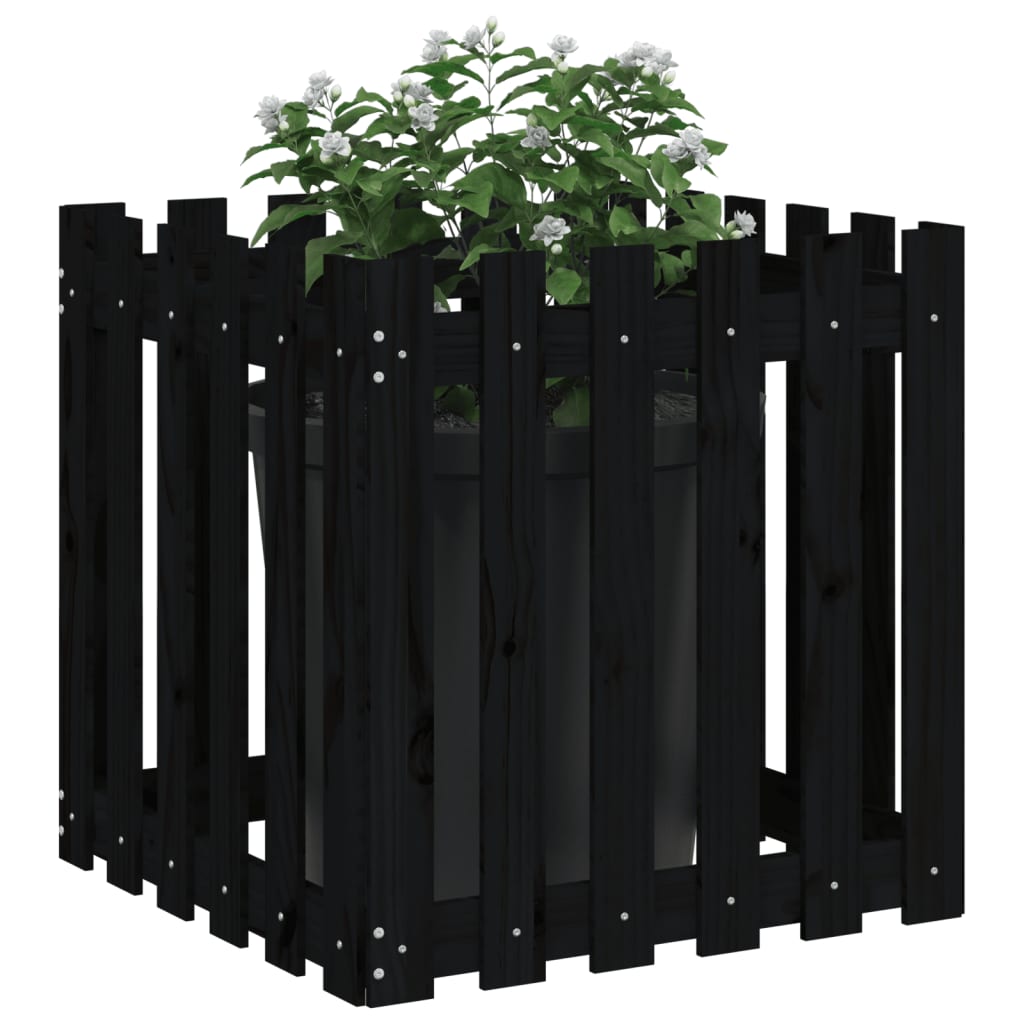 vidaXL Jardinieră grădină design gard negru 60x60x60 cm lemn masiv pin