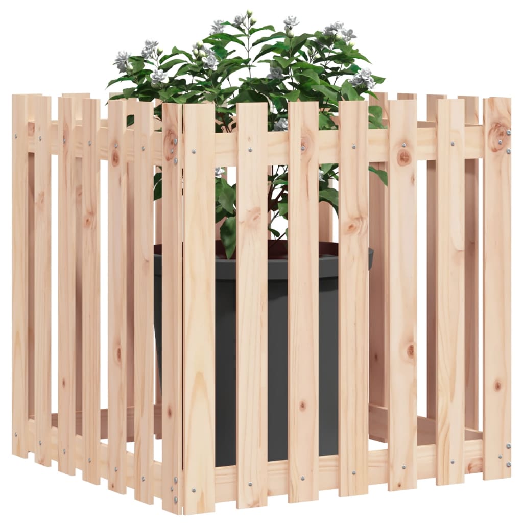 vidaXL Jardinieră grădină cu design gard, 70x70x70 cm, lemn masiv pin vidaXL Jardinieră grădină cu design gard, 70x70x70 cm, lemn masiv pin
