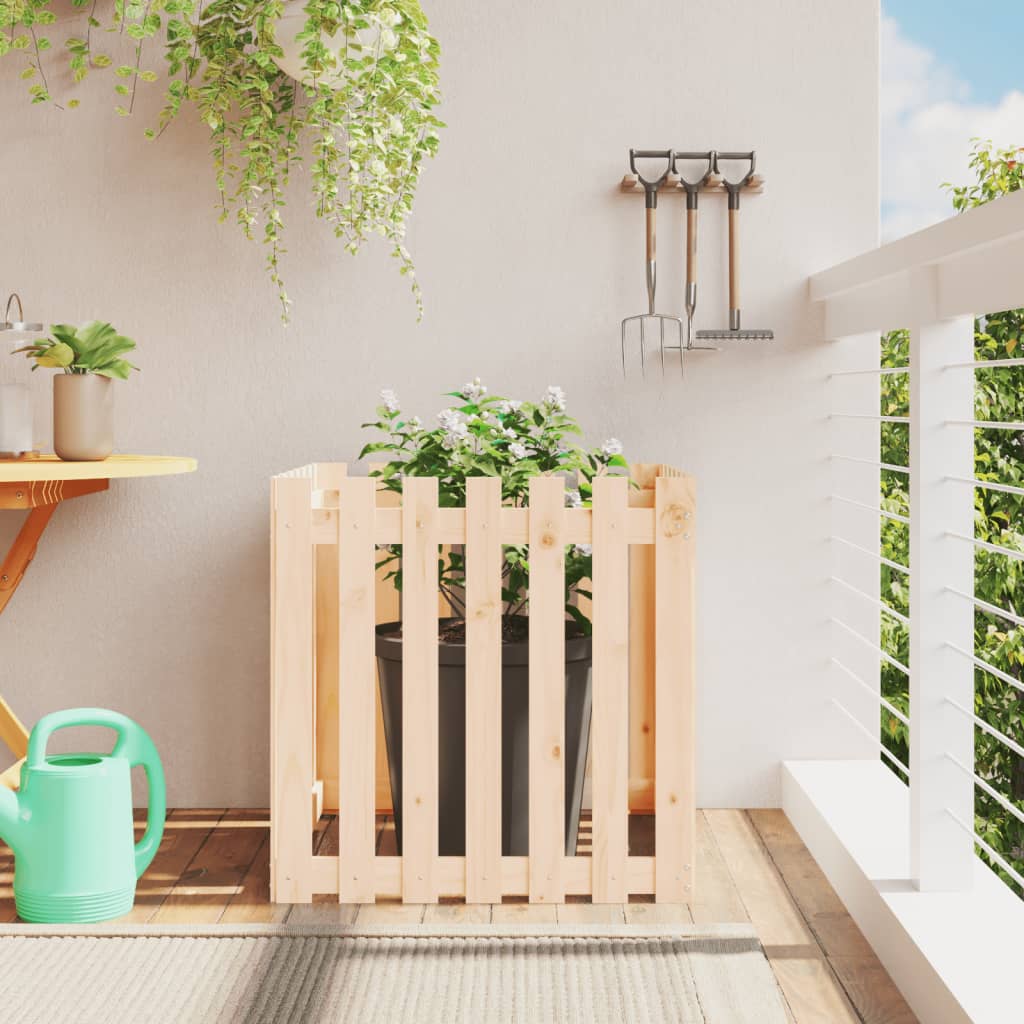 vidaXL Jardinieră grădină cu design gard, 70x70x70 cm, lemn masiv pin vidaXL Jardinieră grădină cu design gard, 70x70x70 cm, lemn masiv pin