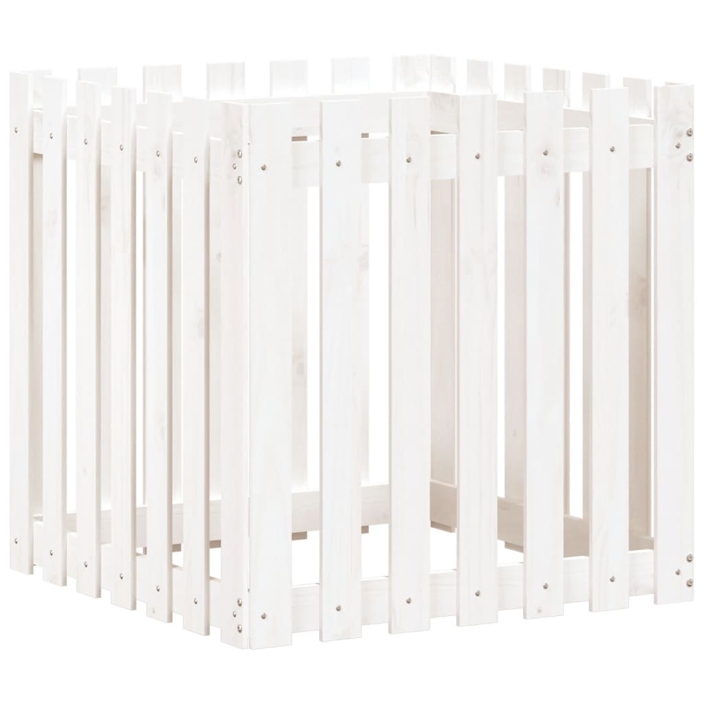 vidaXL Jardinieră grădină design gard, alb, 70x70x70 cm lemn masiv pin