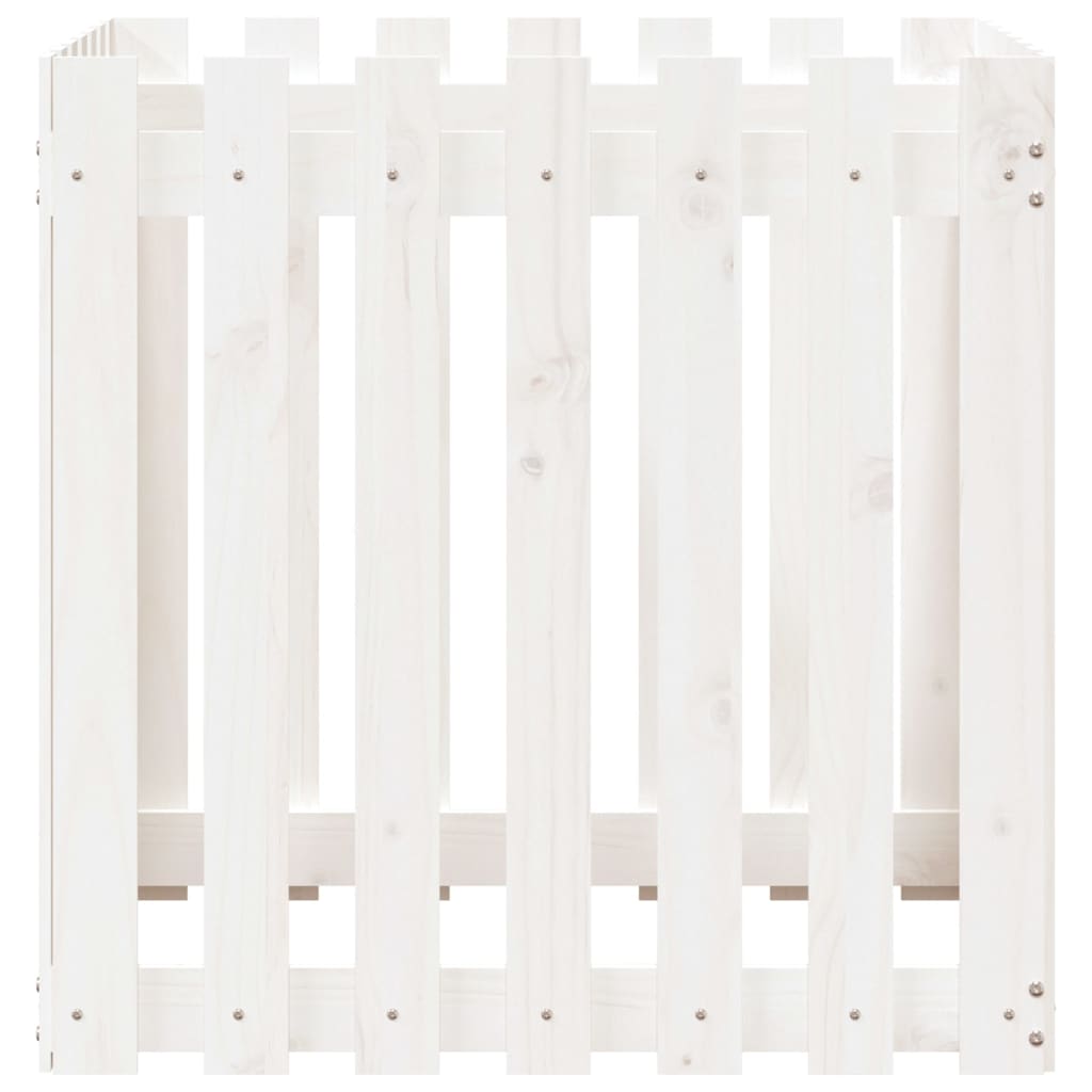 vidaXL Jardinieră grădină design gard, alb, 70x70x70 cm lemn masiv pin