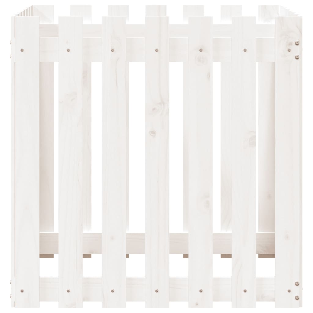vidaXL Jardinieră grădină design gard, alb, 70x70x70 cm lemn masiv pin
