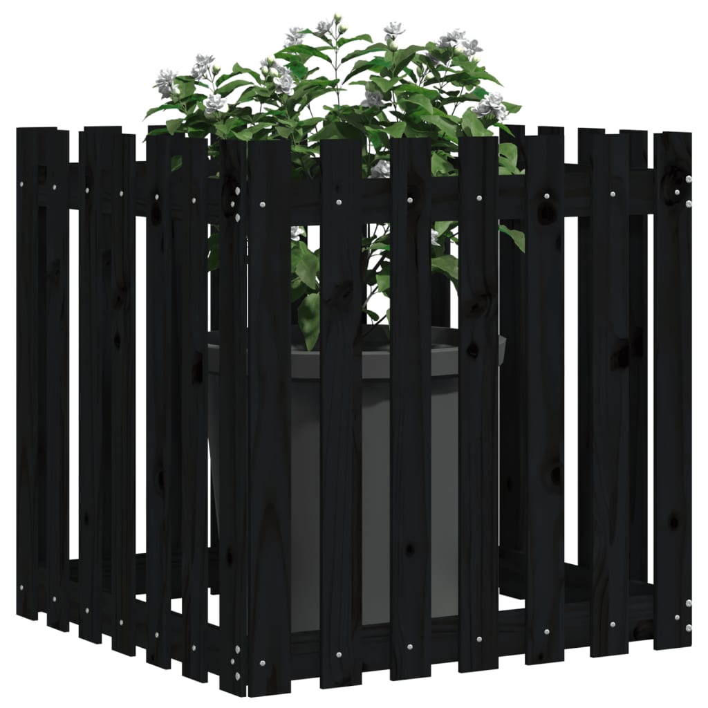 vidaXL Jardinieră grădină design gard negru 70x70x70 cm lemn masiv pin vidaXL Jardinieră grădină design gard negru 70x70x70 cm lemn masiv pin