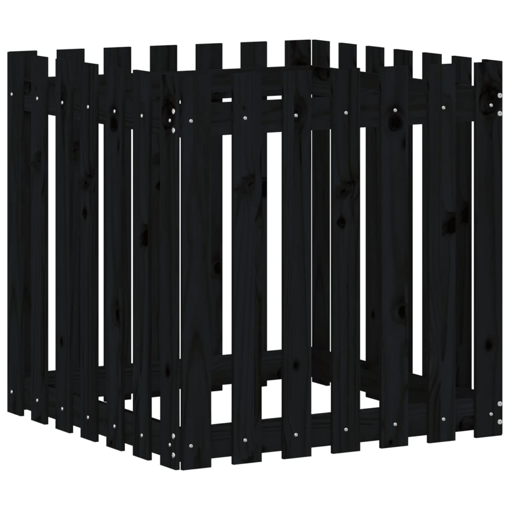 vidaXL Jardinieră grădină design gard negru 70x70x70 cm lemn masiv pin vidaXL Jardinieră grădină design gard negru 70x70x70 cm lemn masiv pin