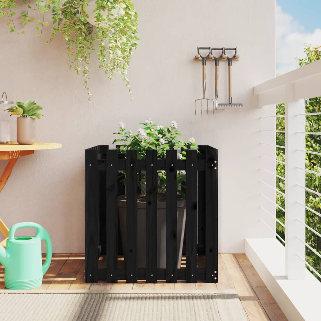 vidaXL Jardinieră grădină design gard negru 70x70x70 cm lemn masiv pin vidaXL Jardinieră grădină design gard negru 70x70x70 cm lemn masiv pin