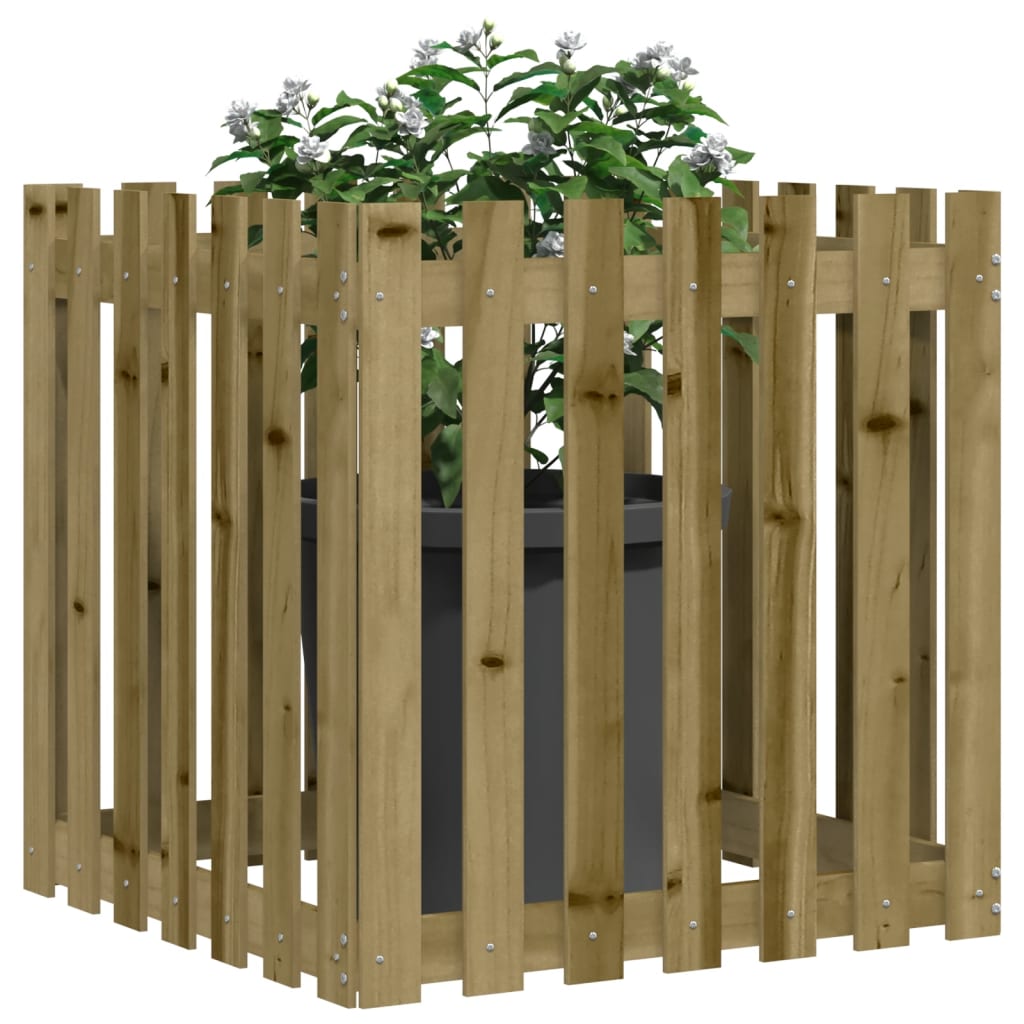 vidaXL Jardinieră grădină cu design gard, 70x70x70 cm, lemn pin tratat vidaXL Jardinieră grădină cu design gard, 70x70x70 cm, lemn pin tratat
