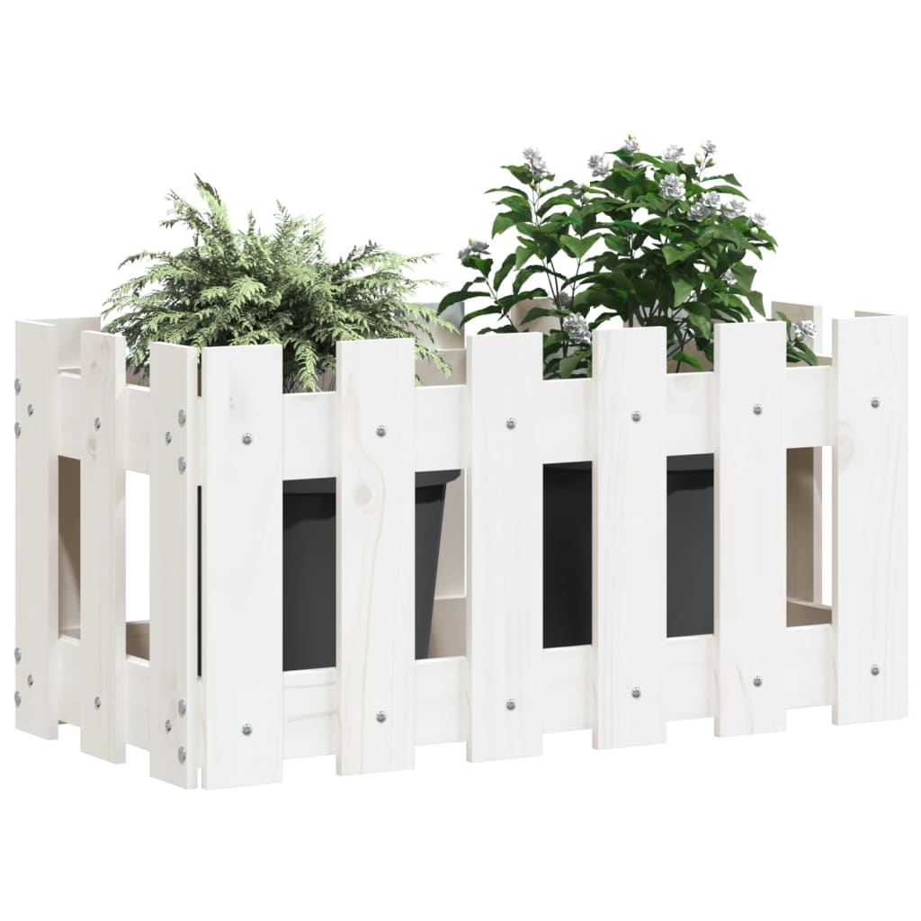 vidaXL Jardinieră grădină design gard, alb, 60x30x30 cm lemn masiv pin vidaXL Jardinieră grădină design gard, alb, 60x30x30 cm lemn masiv pin