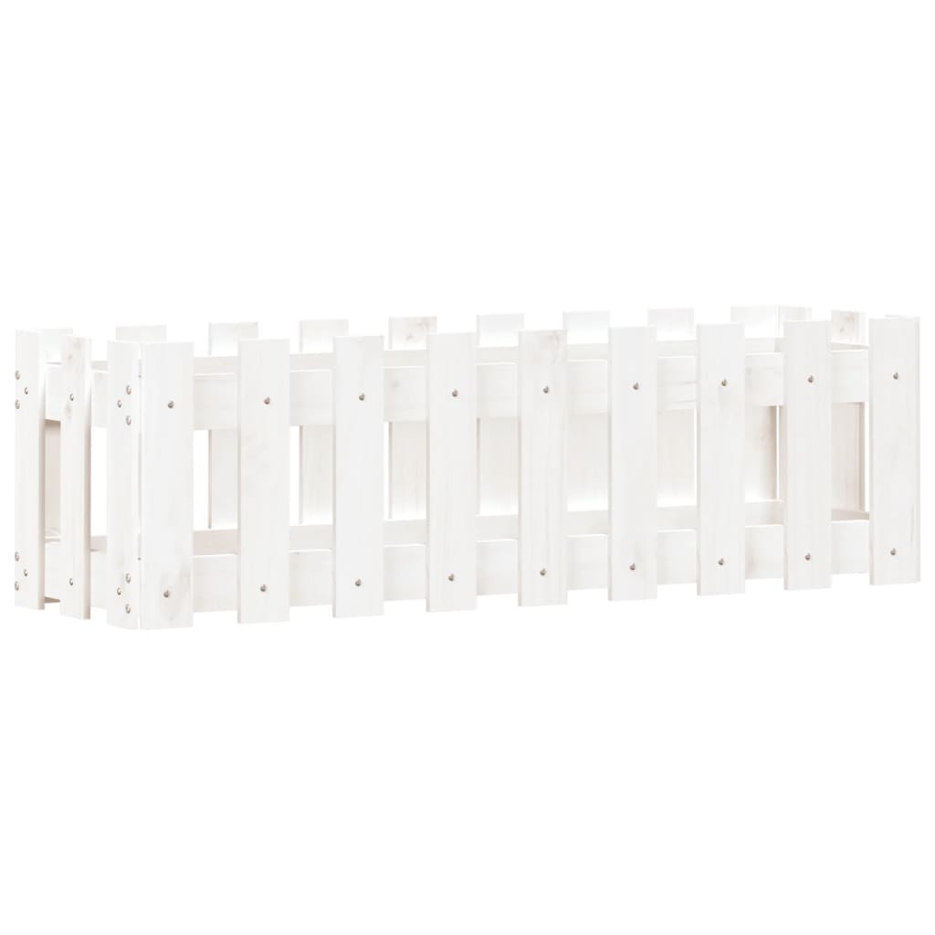 vidaXL Pat înălțat grădină design gard alb 100x30x30cm lemn pin tratat vidaXL Pat înălțat grădină design gard alb 100x30x30cm lemn pin tratat