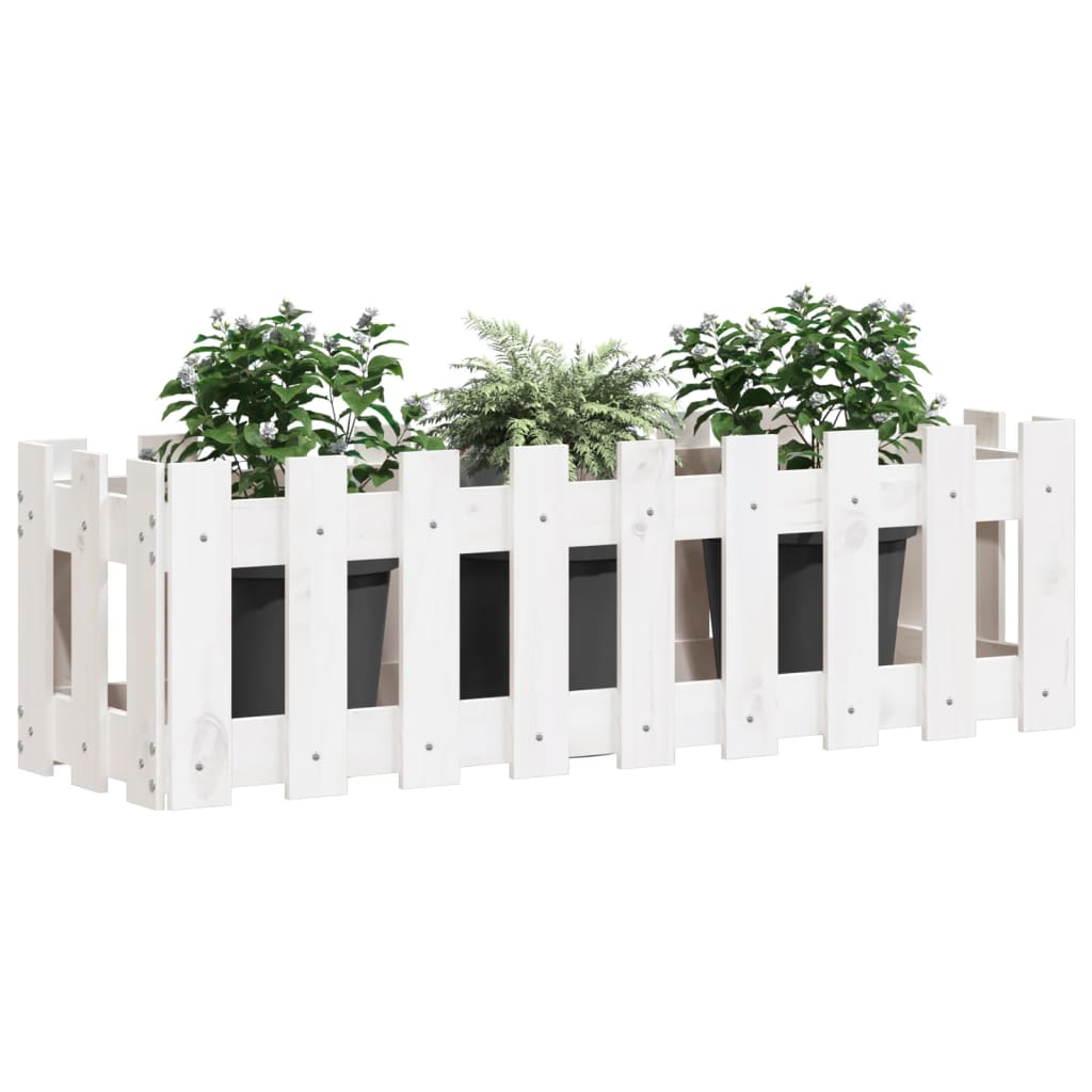 vidaXL Pat înălțat grădină design gard alb 100x30x30cm lemn pin tratat vidaXL Pat înălțat grădină design gard alb 100x30x30cm lemn pin tratat