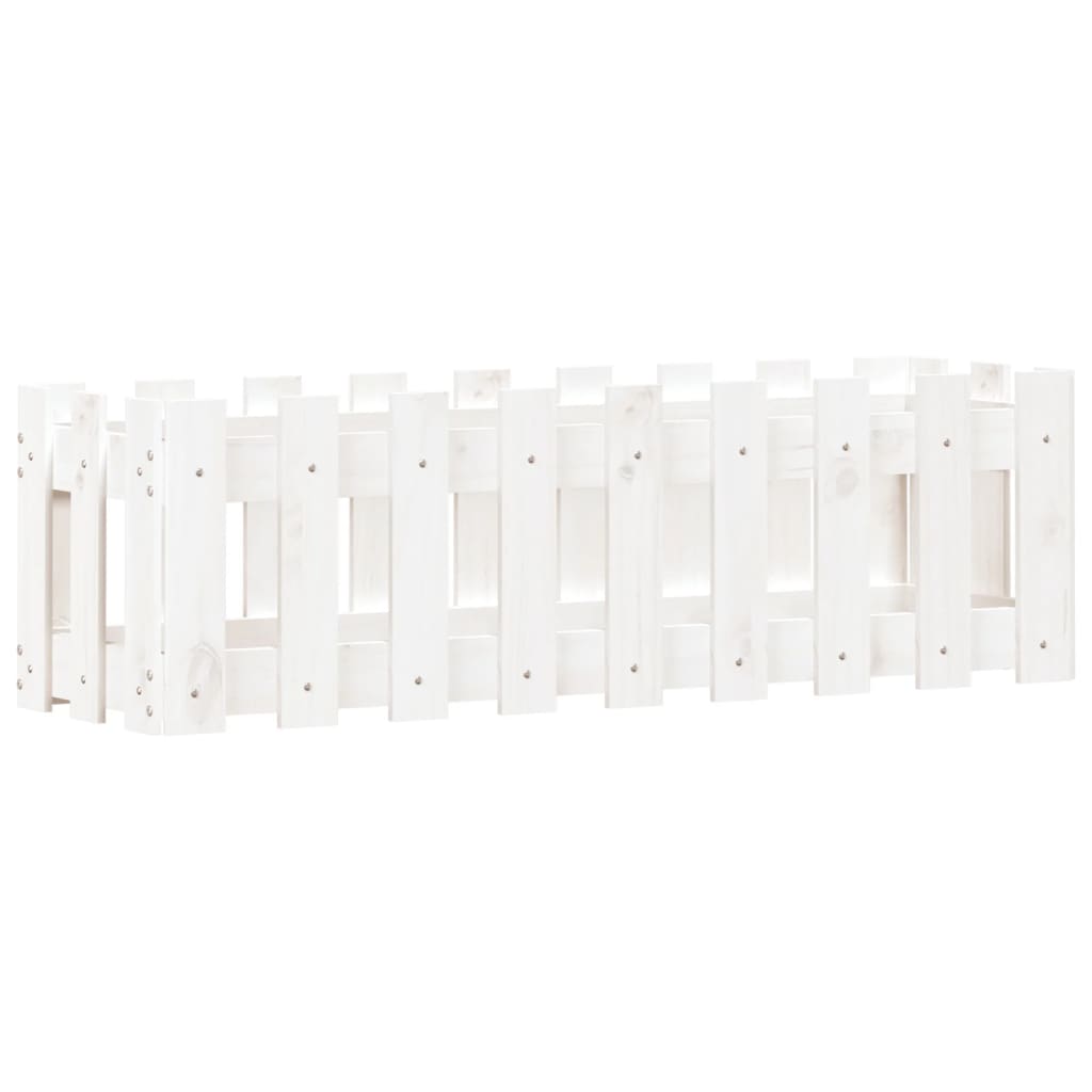 vidaXL Pat înălțat grădină design gard alb 100x30x30cm lemn pin tratat vidaXL Pat înălțat grădină design gard alb 100x30x30cm lemn pin tratat
