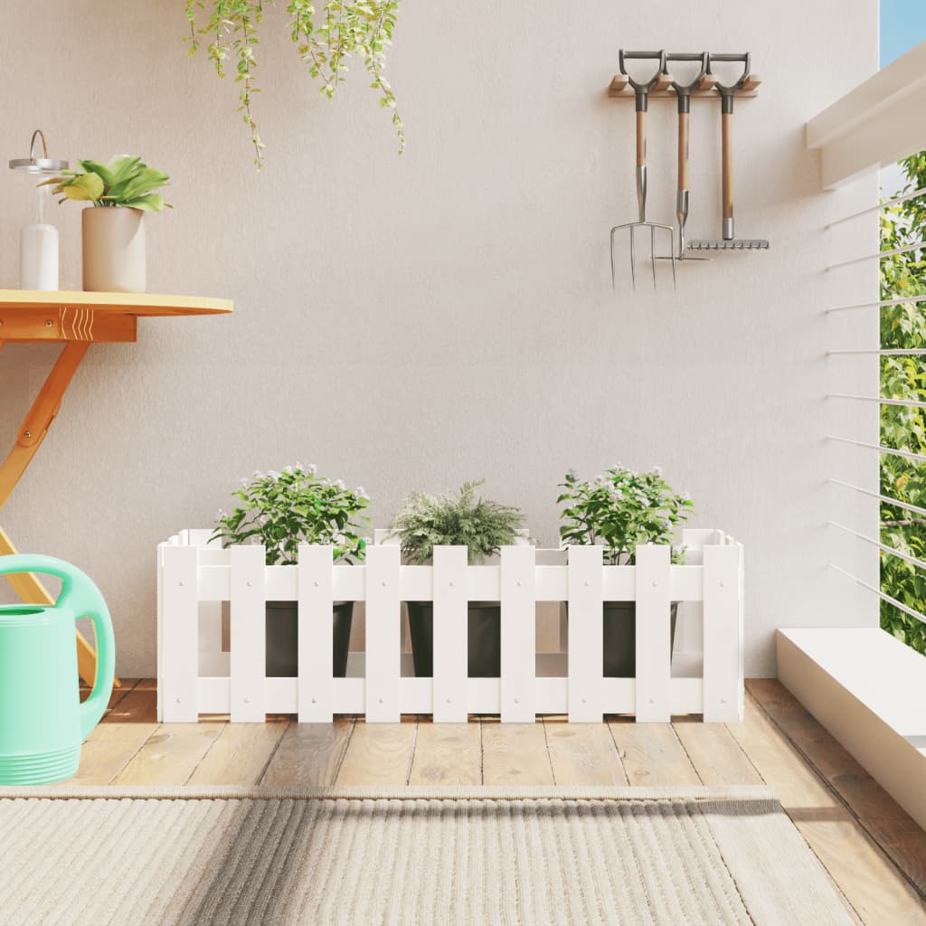 vidaXL Pat înălțat grădină design gard alb 100x30x30cm lemn pin tratat vidaXL Pat înălțat grădină design gard alb 100x30x30cm lemn pin tratat