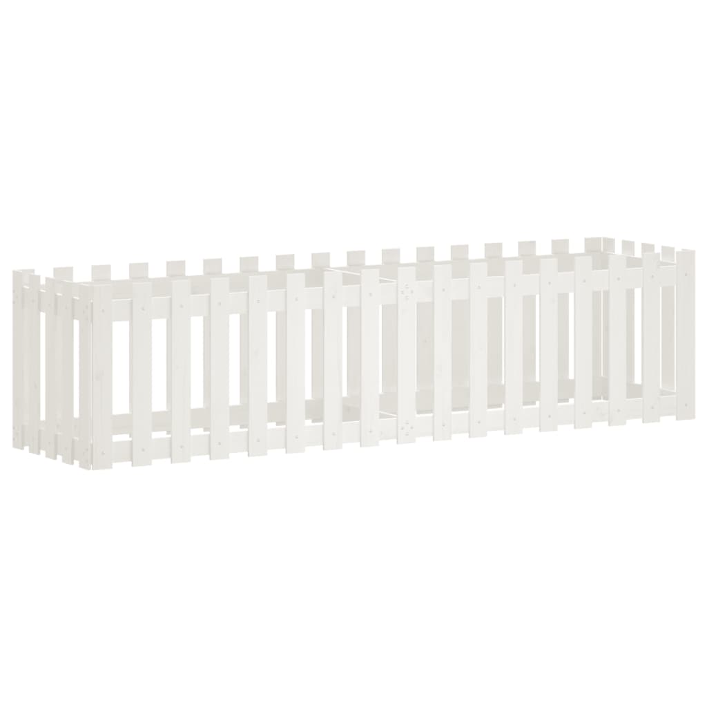 vidaXL Pat înălțat grădină design gard alb 200x50x50cm lemn pin tratat vidaXL Pat înălțat grădină design gard alb 200x50x50cm lemn pin tratat