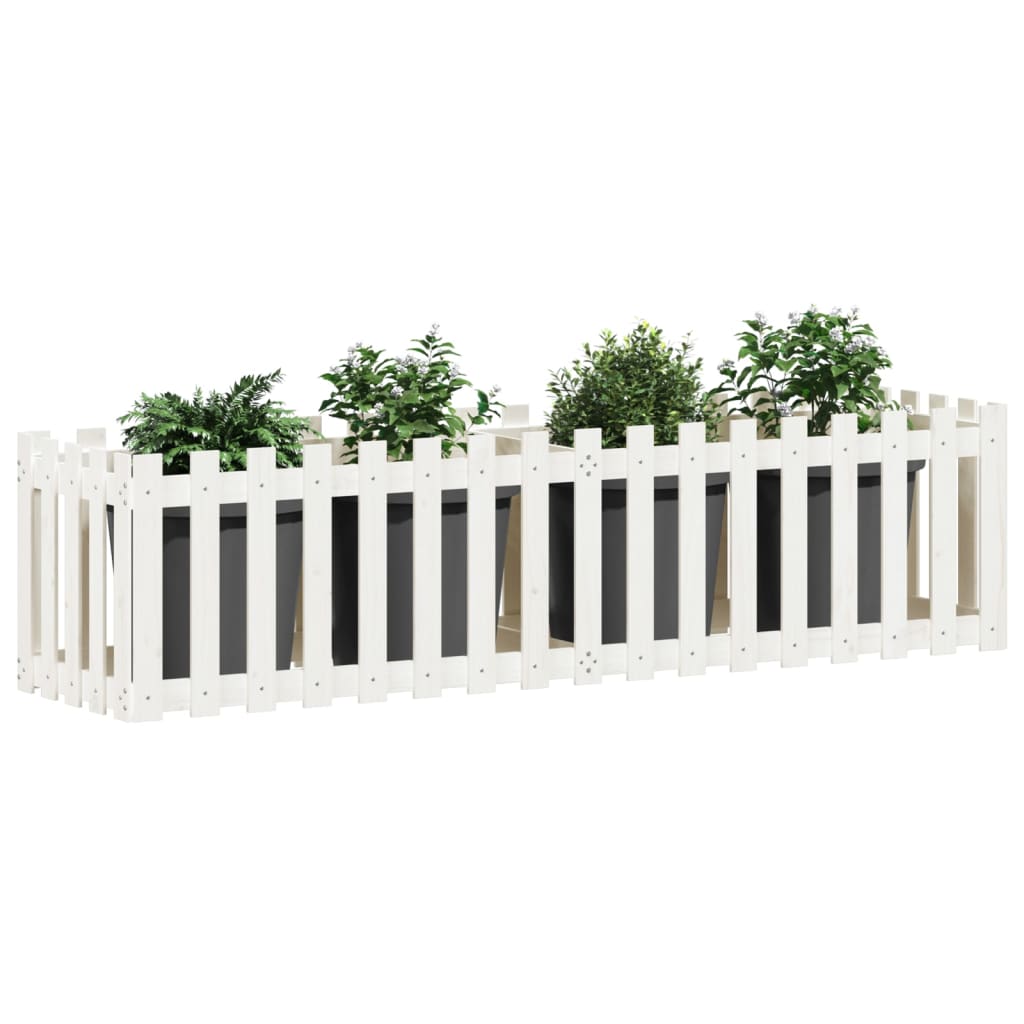 vidaXL Pat înălțat grădină design gard alb 200x50x50cm lemn pin tratat vidaXL Pat înălțat grădină design gard alb 200x50x50cm lemn pin tratat