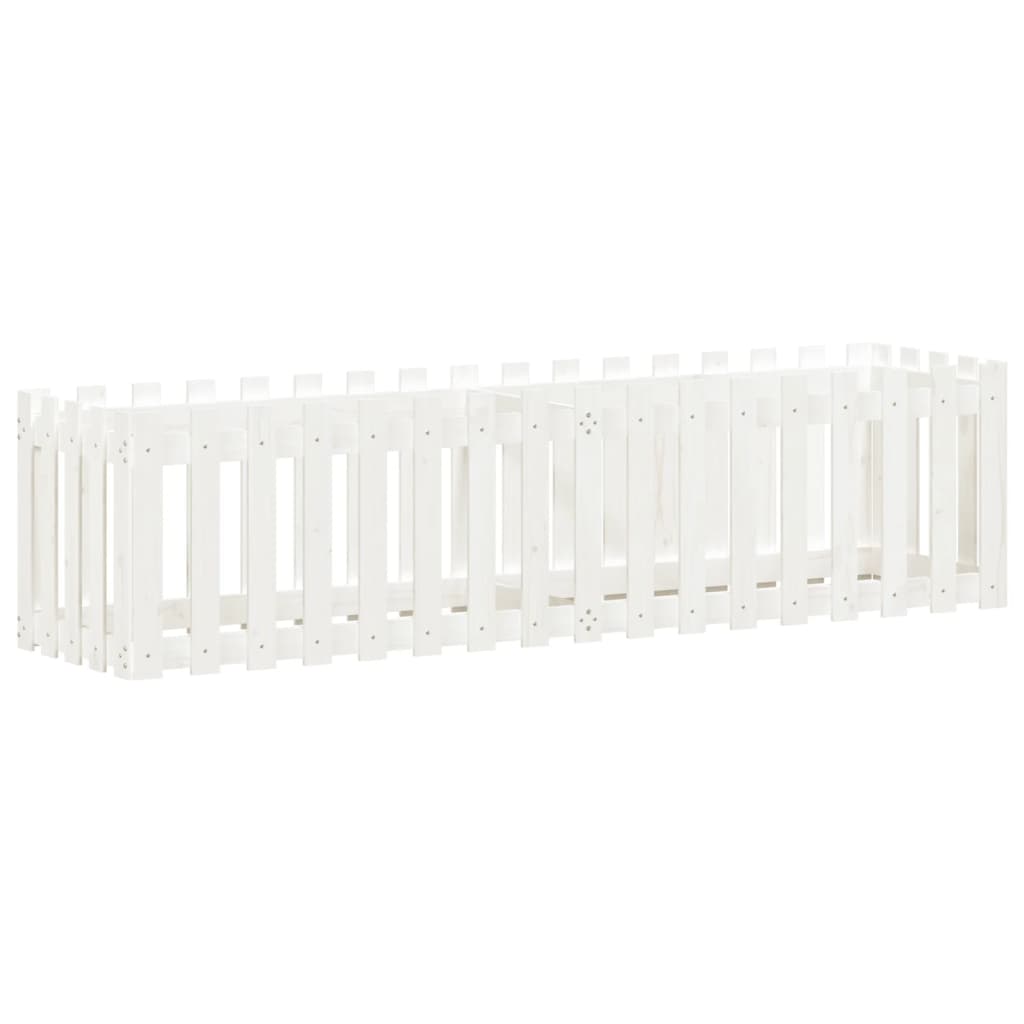 vidaXL Pat înălțat grădină design gard alb 200x50x50cm lemn pin tratat vidaXL Pat înălțat grădină design gard alb 200x50x50cm lemn pin tratat