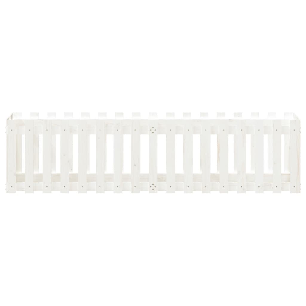 vidaXL Pat înălțat grădină design gard alb 200x50x50cm lemn pin tratat vidaXL Pat înălțat grădină design gard alb 200x50x50cm lemn pin tratat