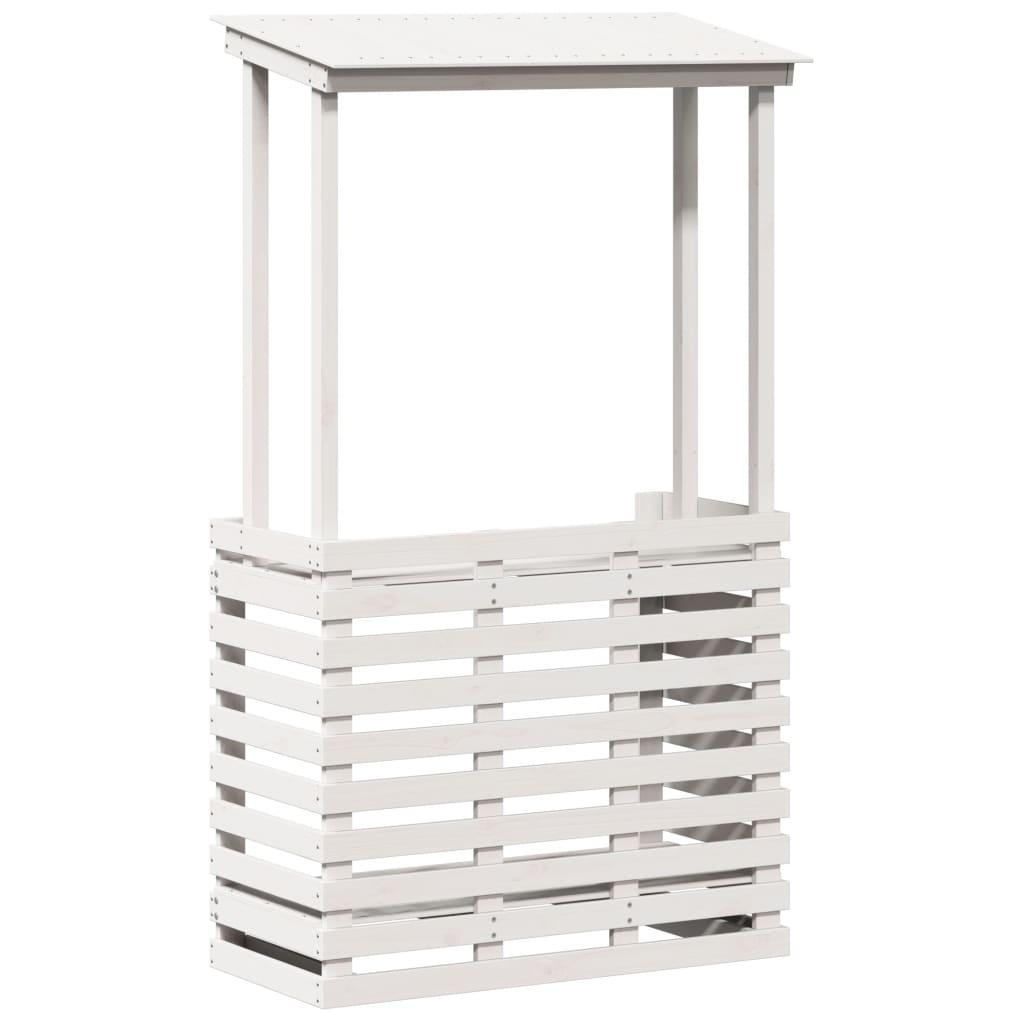 vidaXL Masă bar de exterior cu acoperiș, alb, 112,5x57x195,5 cm, lemn vidaXL Masă bar de exterior cu acoperiș, alb, 112,5x57x195,5 cm, lemn