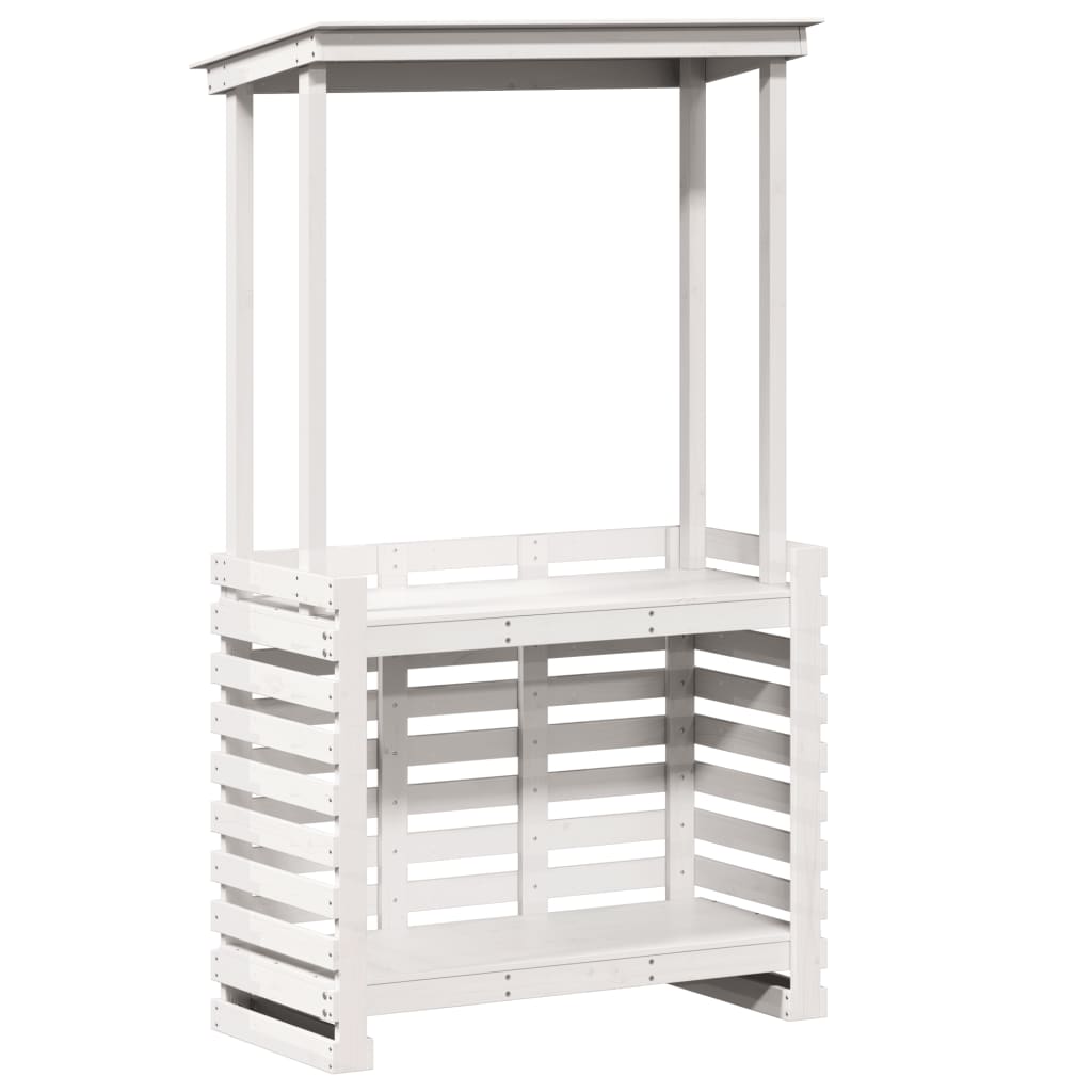 vidaXL Masă bar de exterior cu acoperiș, alb, 112,5x57x195,5 cm, lemn vidaXL Masă bar de exterior cu acoperiș, alb, 112,5x57x195,5 cm, lemn