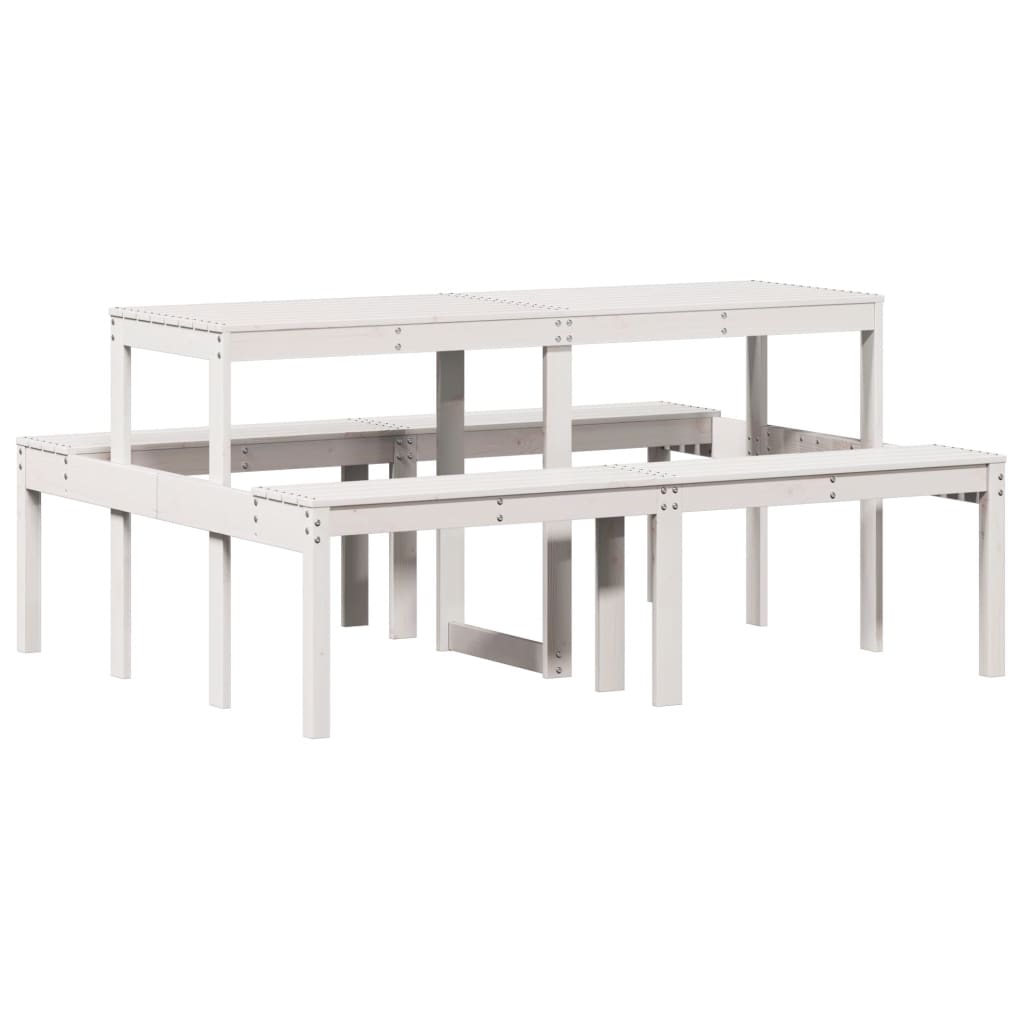 vidaXL Masă de picnic, alb, 160x134x75 cm, lemn masiv de pin