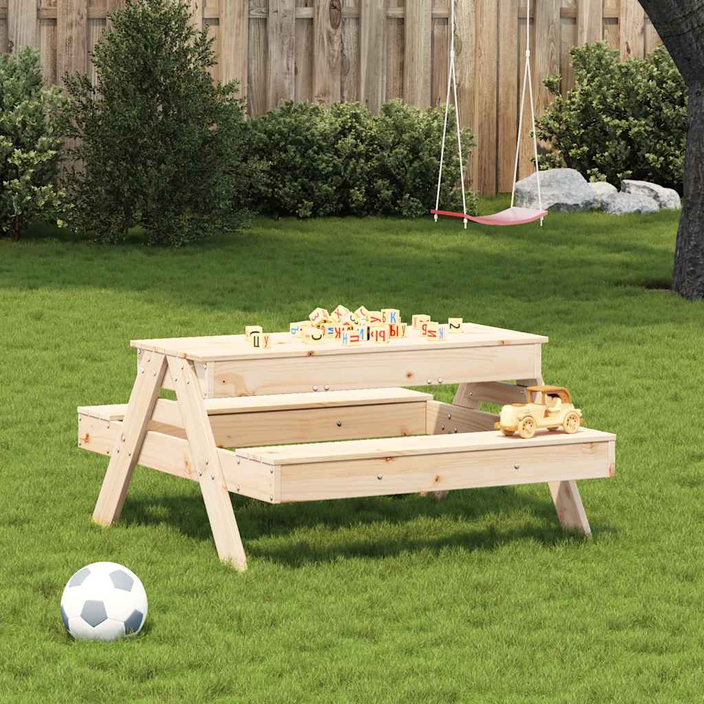 vidaXL Masă de picnic cu groapă de nisip pentru copii, lemn masiv pin