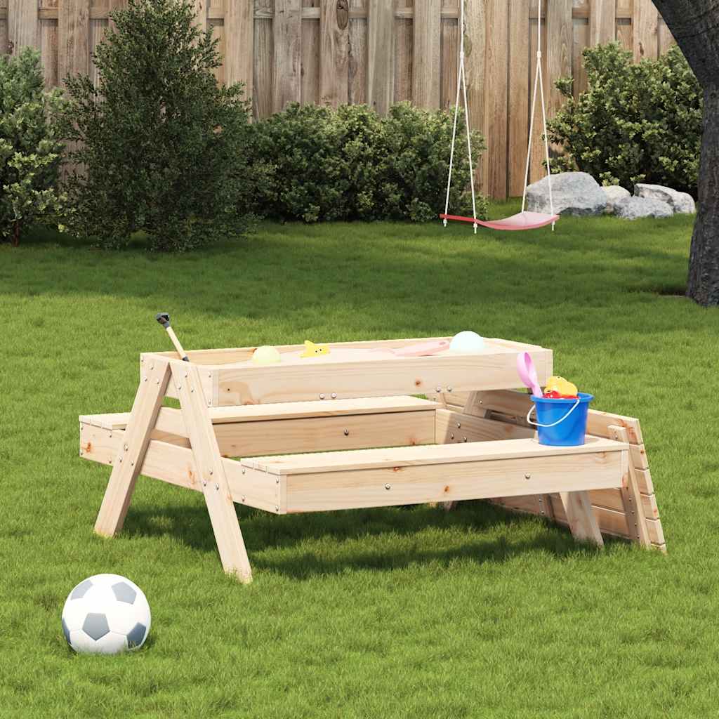 vidaXL Masă de picnic cu groapă de nisip pentru copii, lemn masiv pin