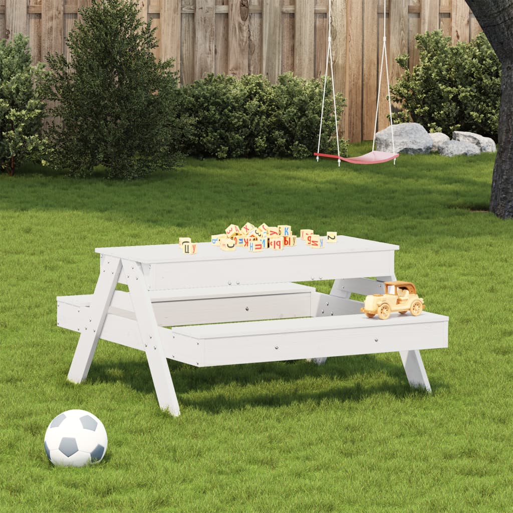 vidaXL Masă picnic cu groapă de nisip pentru copii alb, lemn masiv pin vidaXL Masă picnic cu groapă de nisip pentru copii alb, lemn masiv pin
