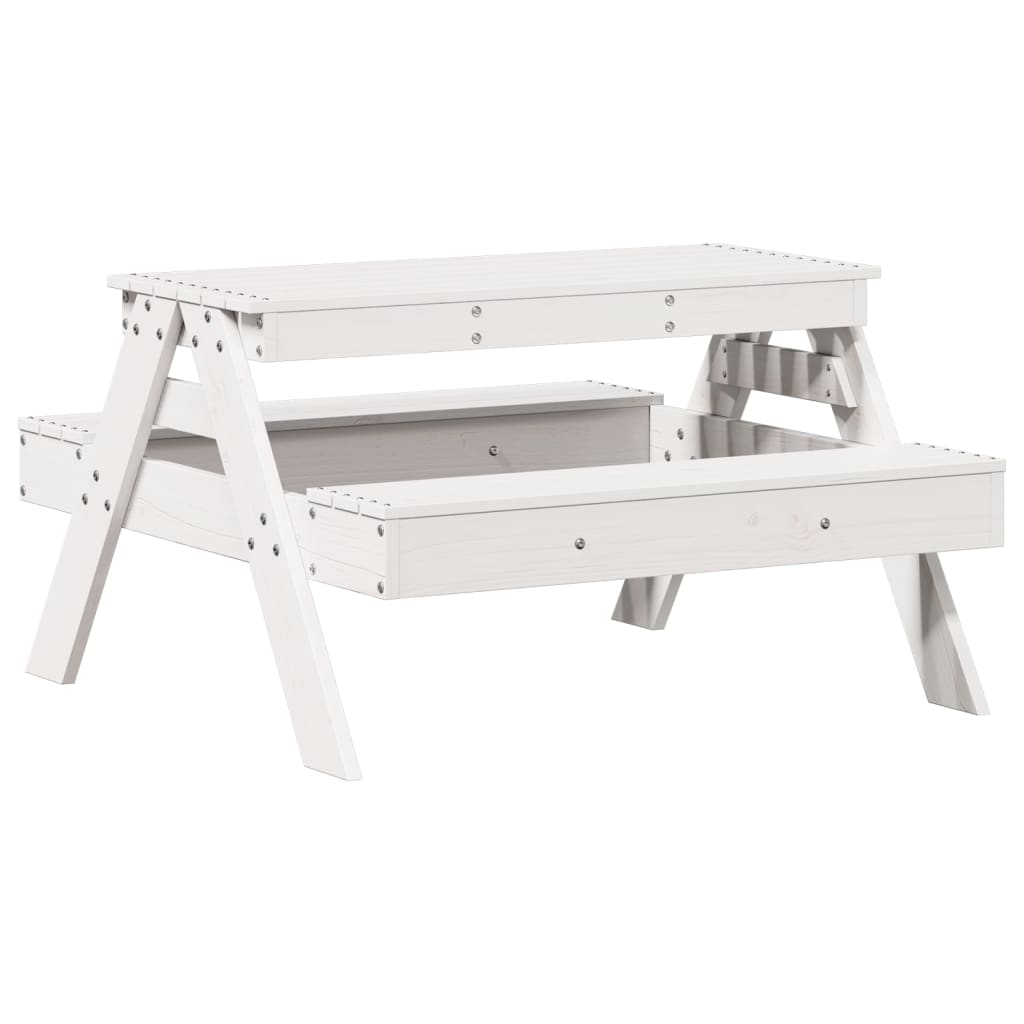 vidaXL Masă de picnic pentru copii, alb, 88x97x52 cm, lemn masiv pin