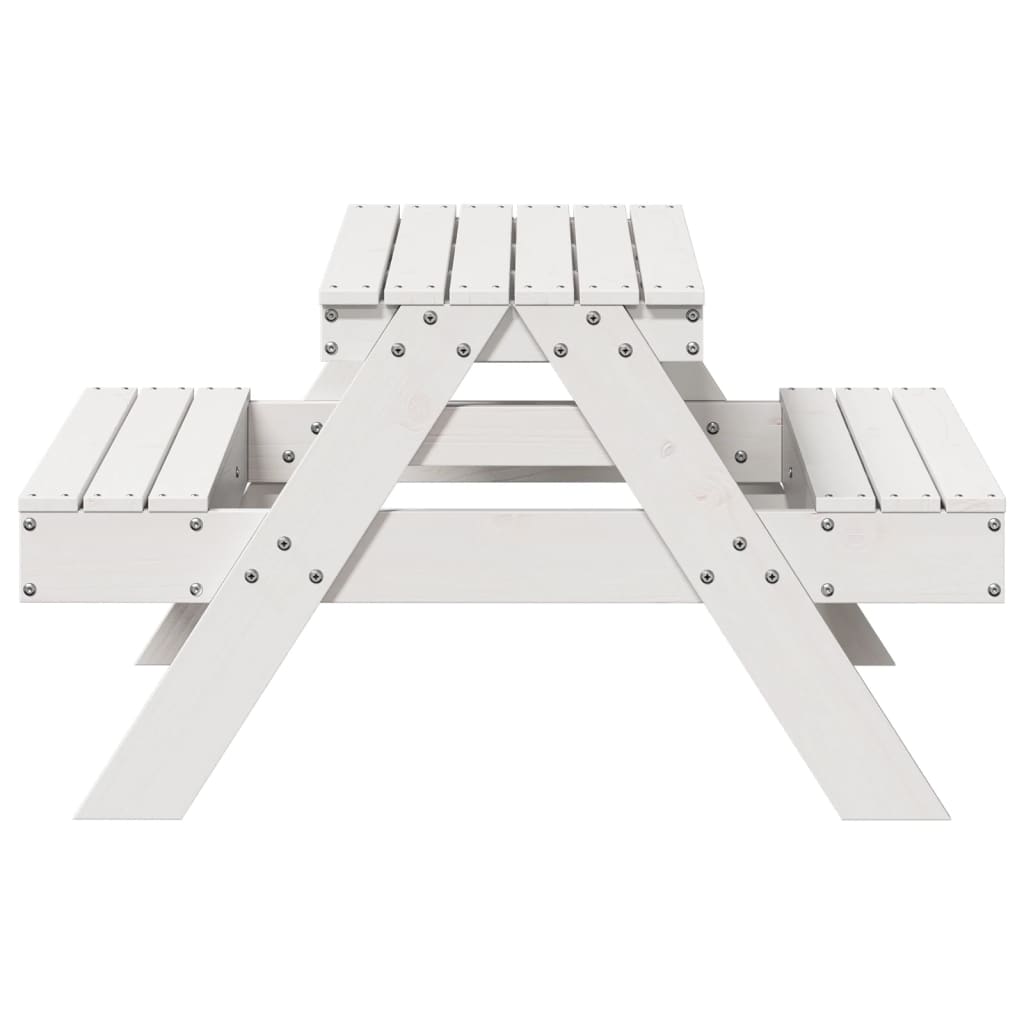 vidaXL Masă de picnic pentru copii, alb, 88x97x52 cm, lemn masiv pin