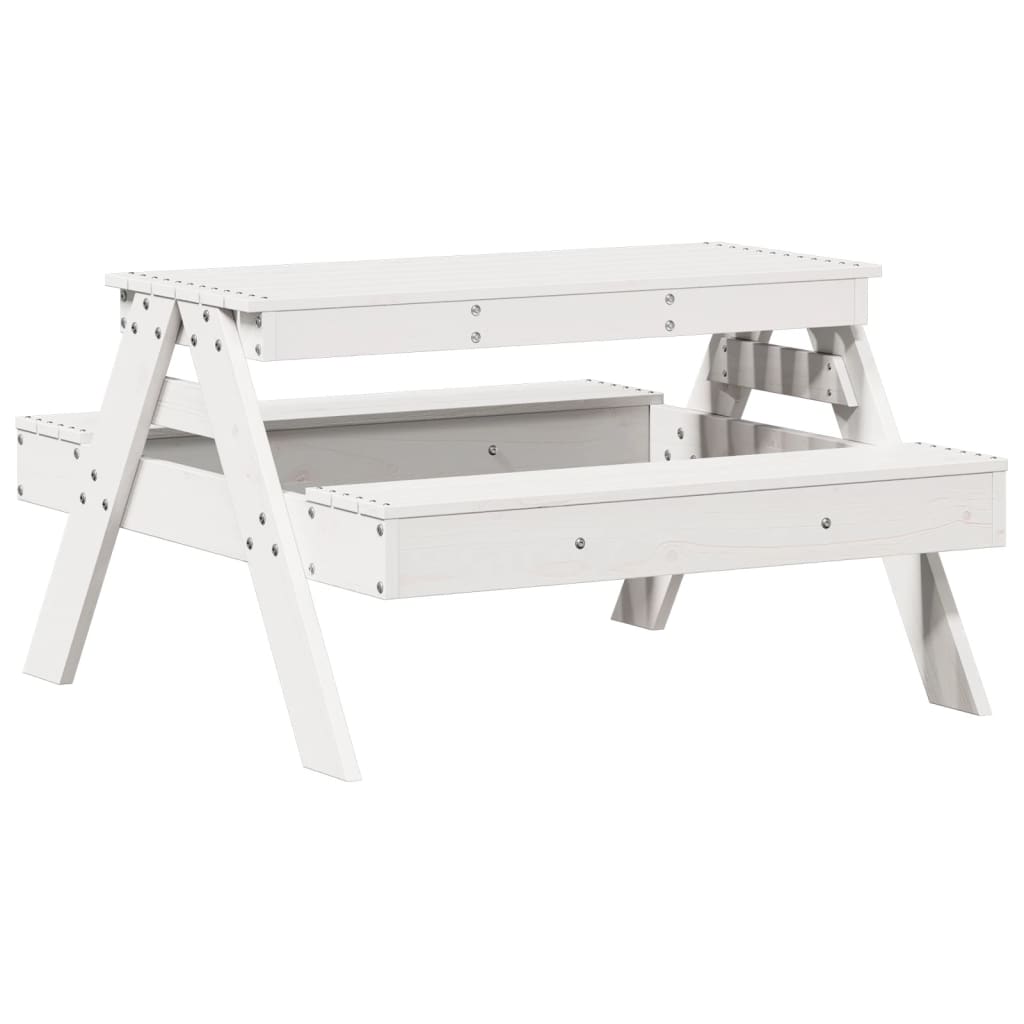vidaXL Masă de picnic pentru copii, alb, 88x97x52 cm, lemn masiv pin