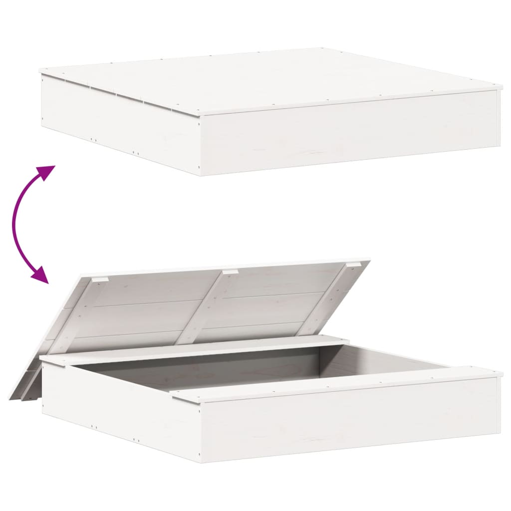 vidaXL Groapă de nisip cu capac, alb, 111x111x19,5 cm, lemn masiv pin