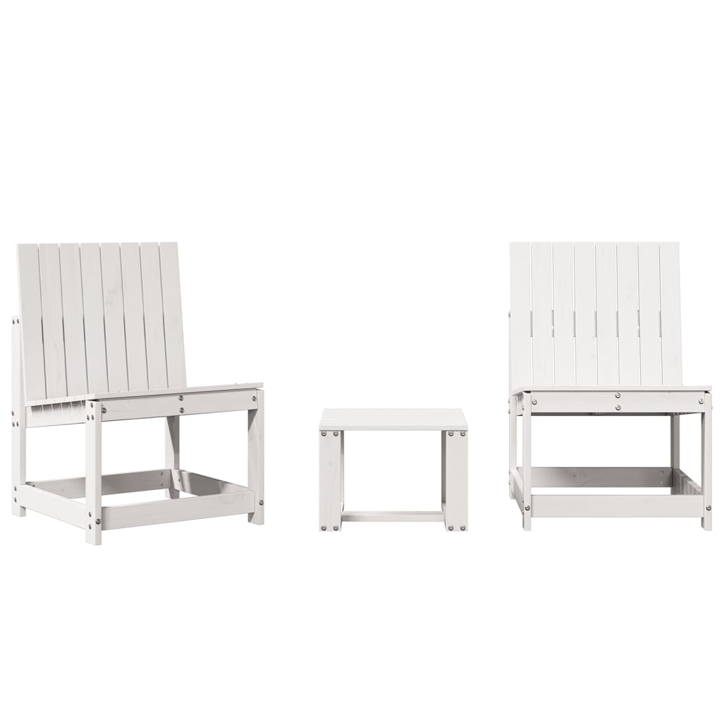 vidaXL Set mobilier de grădină, 3 piese, alb, lemn masiv de pin