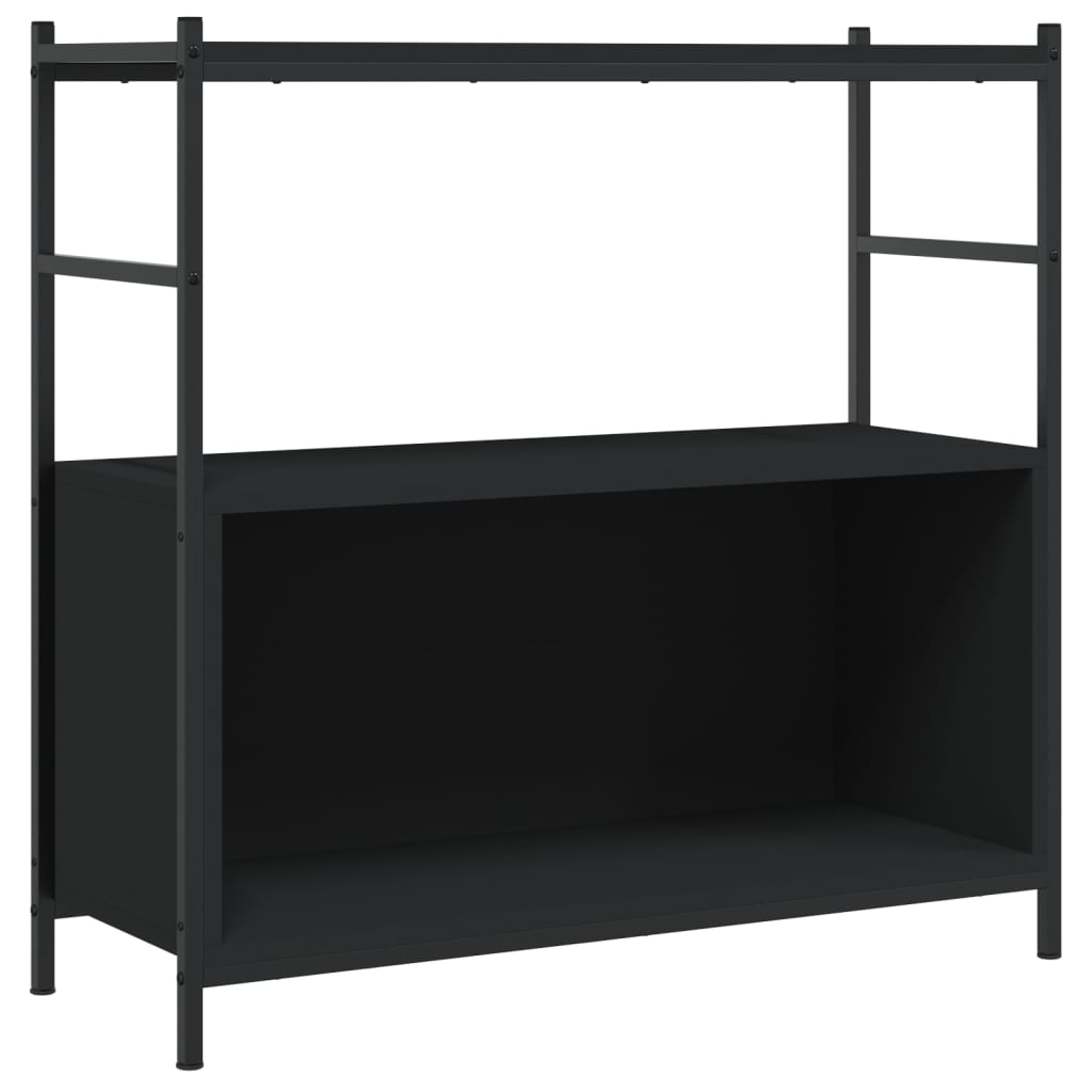 vidaXL Raft de cărți, negru, 80x30x78,5 cm, lemn prelucrat și fier vidaXL Raft de cărți, negru, 80x30x78,5 cm, lemn prelucrat și fier