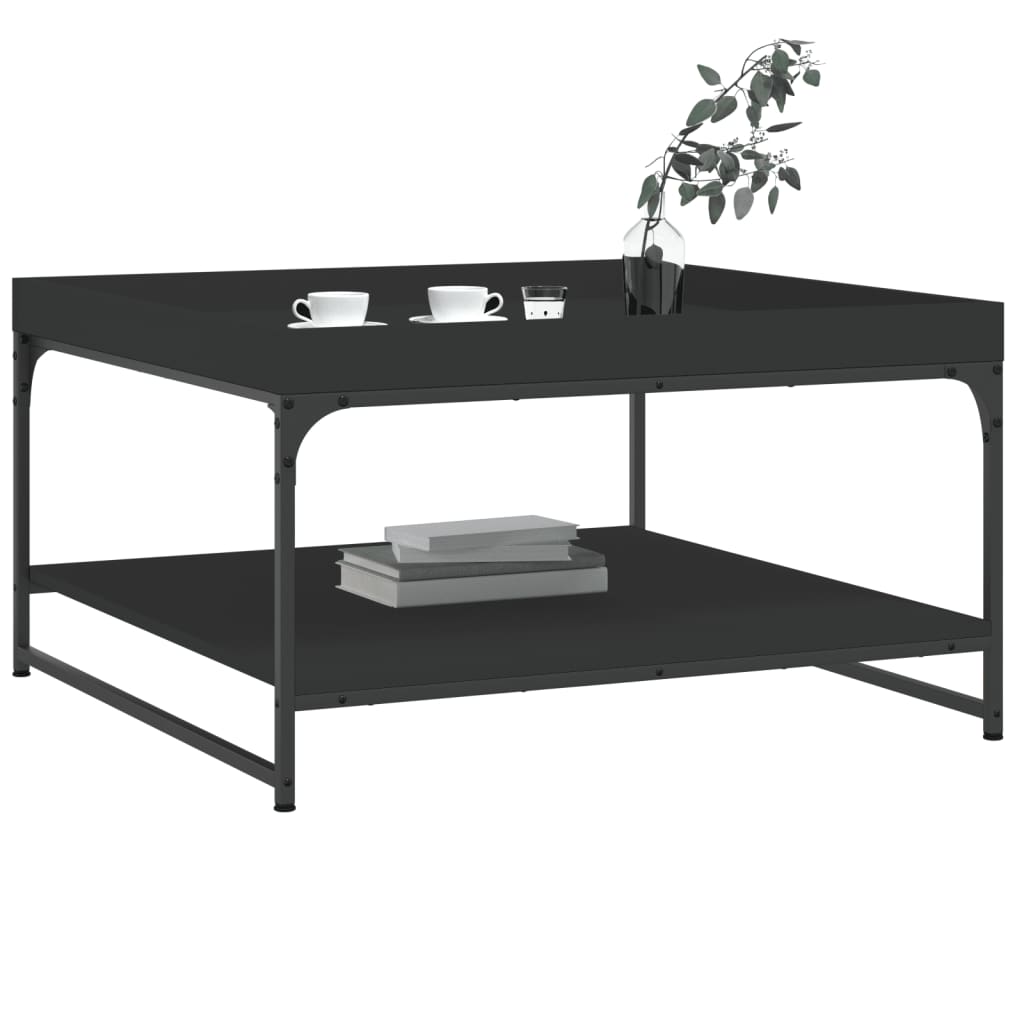 vidaXL Măsuță de cafea, negru, 80x80x45 cm, lemn prelucrat și fier vidaXL Măsuță de cafea, negru, 80x80x45 cm, lemn prelucrat și fier