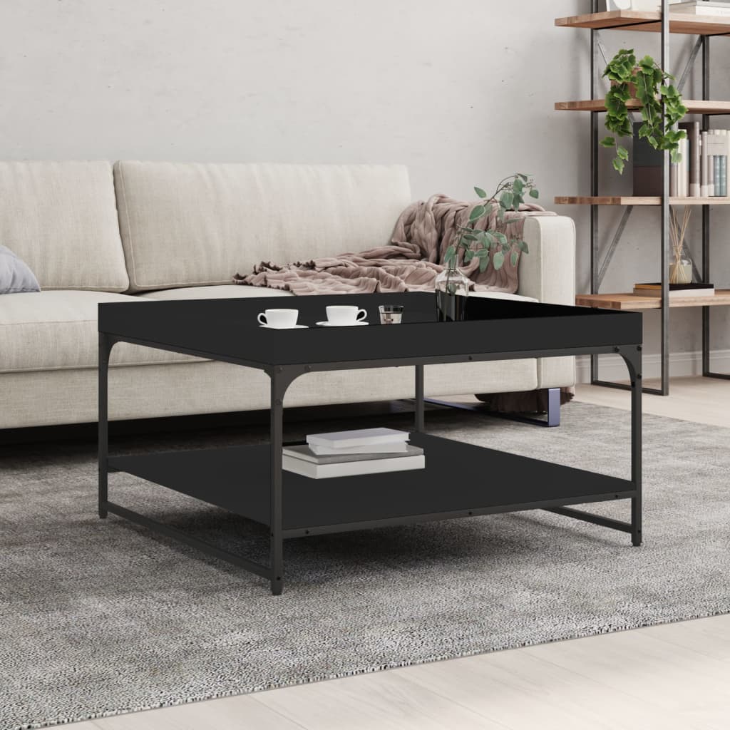 vidaXL Măsuță de cafea, negru, 80x80x45 cm, lemn prelucrat și fier vidaXL Măsuță de cafea, negru, 80x80x45 cm, lemn prelucrat și fier