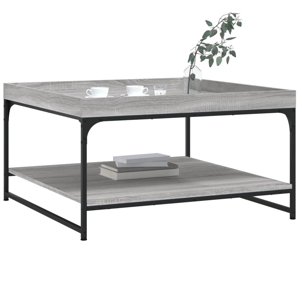 vidaXL Măsuță cafea, gri sonoma, 80x80x45 cm lemn prelucrat și fier vidaXL Măsuță cafea, gri sonoma, 80x80x45 cm lemn prelucrat și fier