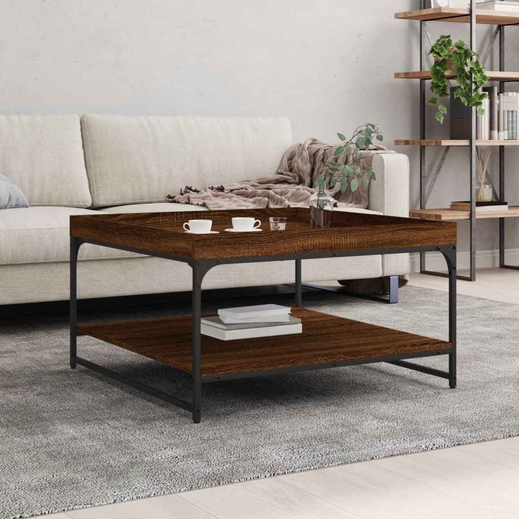 vidaXL Măsuță cafea, stejar maro, 80x80x45 cm lemn prelucrat și fier vidaXL Măsuță cafea, stejar maro, 80x80x45 cm lemn prelucrat și fier