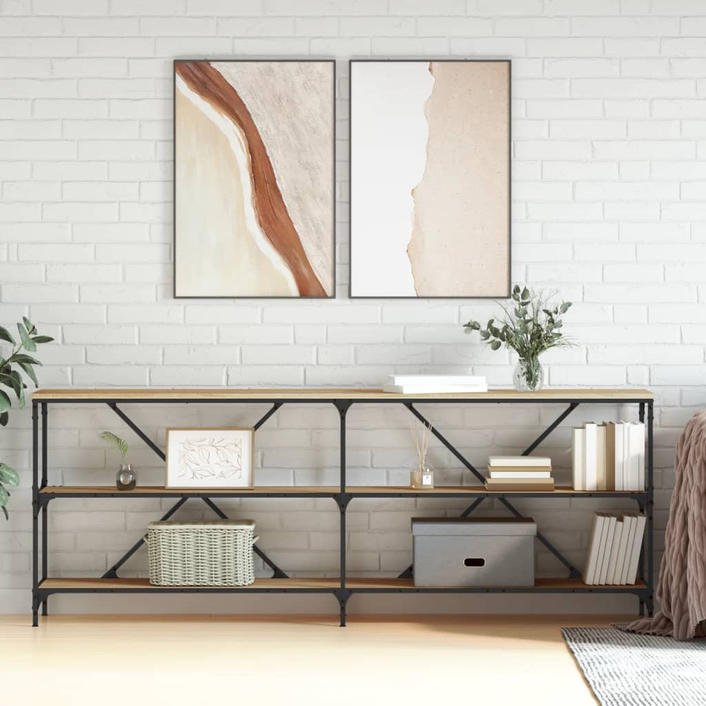 vidaXL Masă consolă stejar sonoma 200x30x75 cm lemn prelucrat și fier vidaXL Masă consolă stejar sonoma 200x30x75 cm lemn prelucrat și fier