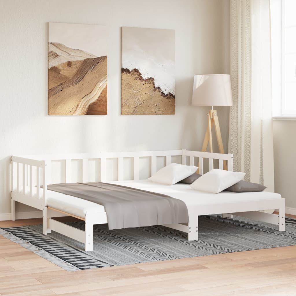 vidaXL Pat de zi extensibil, alb, 2x(90x200) cm, lemn masiv de pin