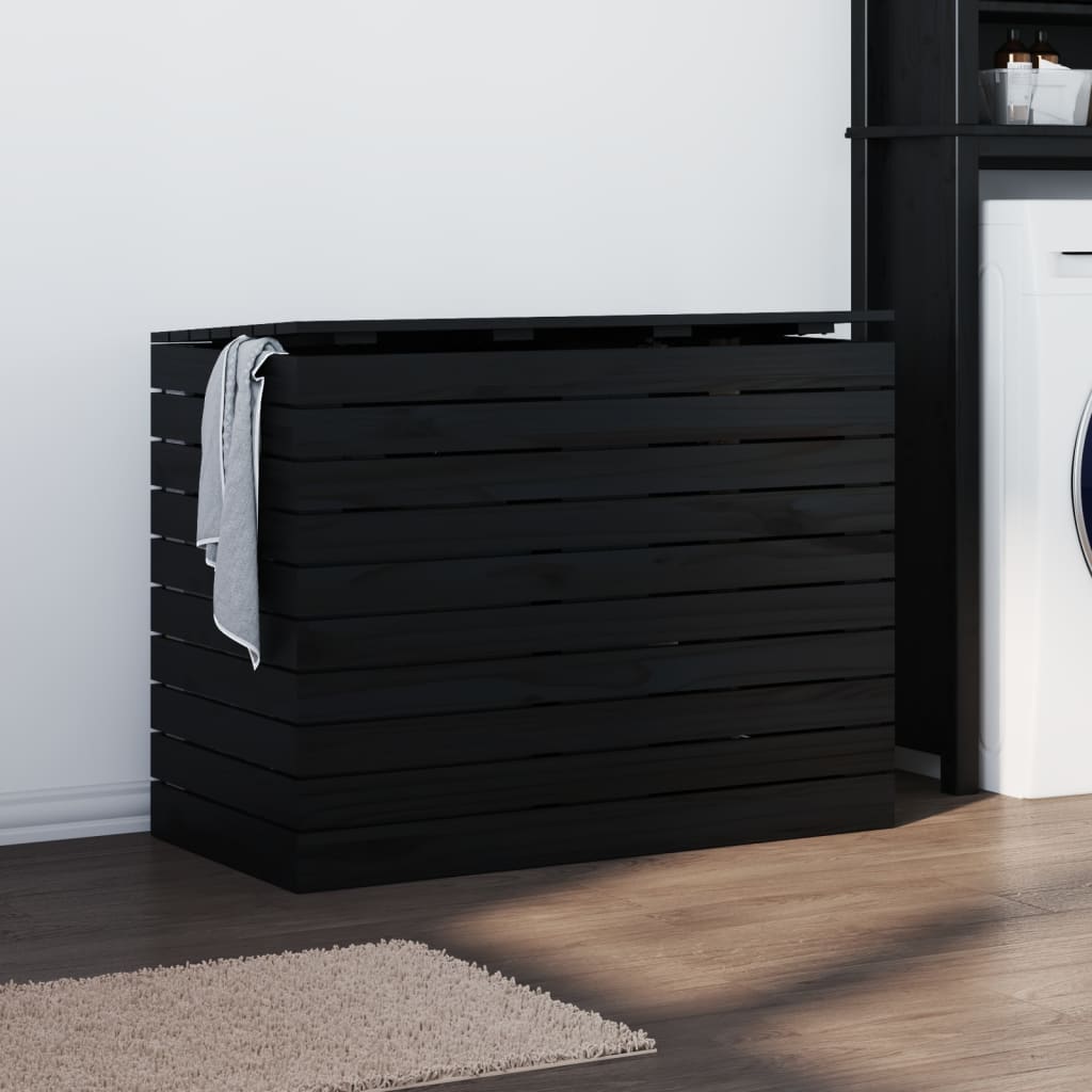 vidaXL Coș de rufe, negru, 88,5x44x66 cm, lemn masiv de pin vidaXL Coș de rufe, negru, 88,5x44x66 cm, lemn masiv de pin