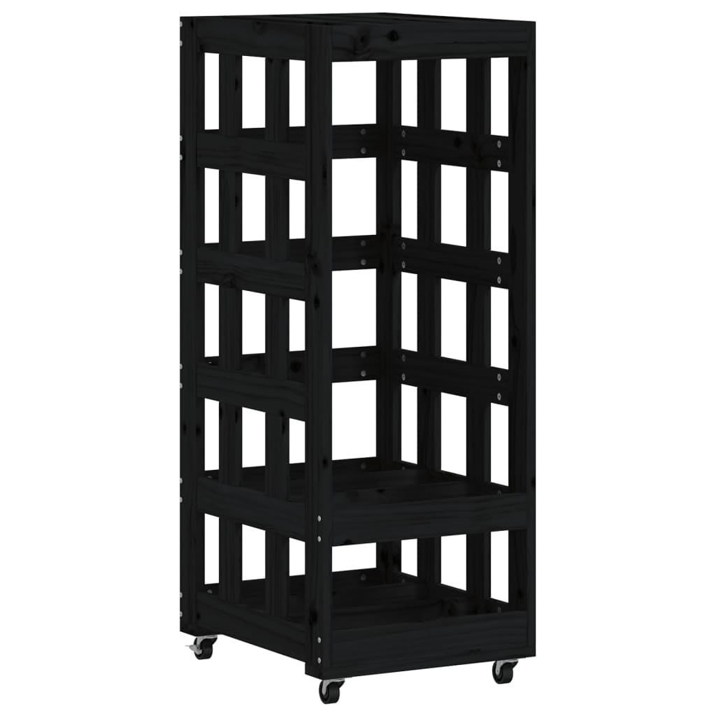 vidaXL Suport de bușteni cu roți, negru, 40x49x110 cm, lemn masiv pin vidaXL Suport de bușteni cu roți, negru, 40x49x110 cm, lemn masiv pin