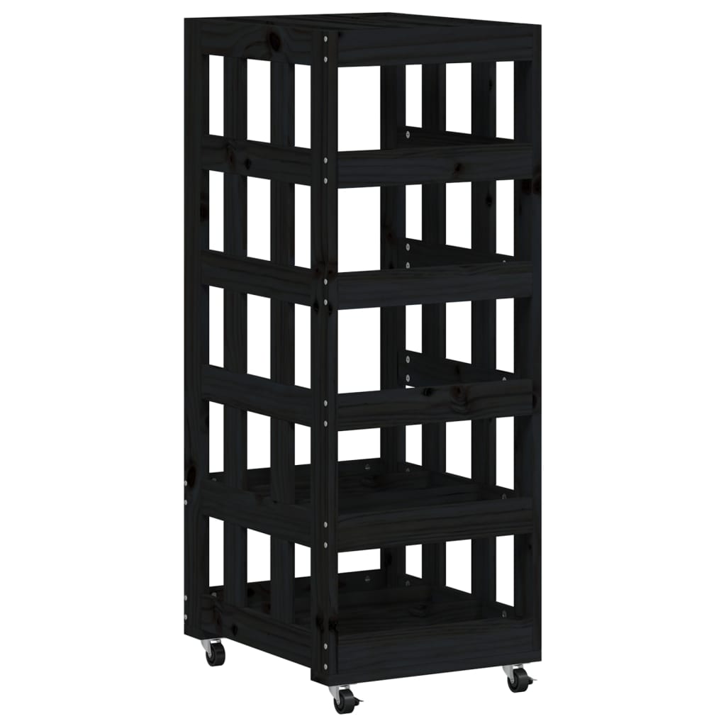 vidaXL Suport de bușteni cu roți, negru, 40x49x110 cm, lemn masiv pin vidaXL Suport de bușteni cu roți, negru, 40x49x110 cm, lemn masiv pin