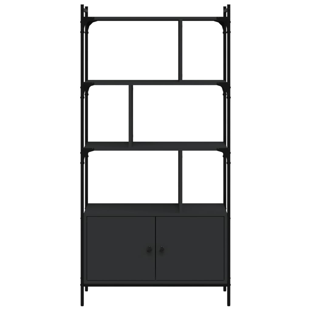 vidaXL Bibliotecă cu uși, negru, 76,5x30x154,5 cm, lemn compozit