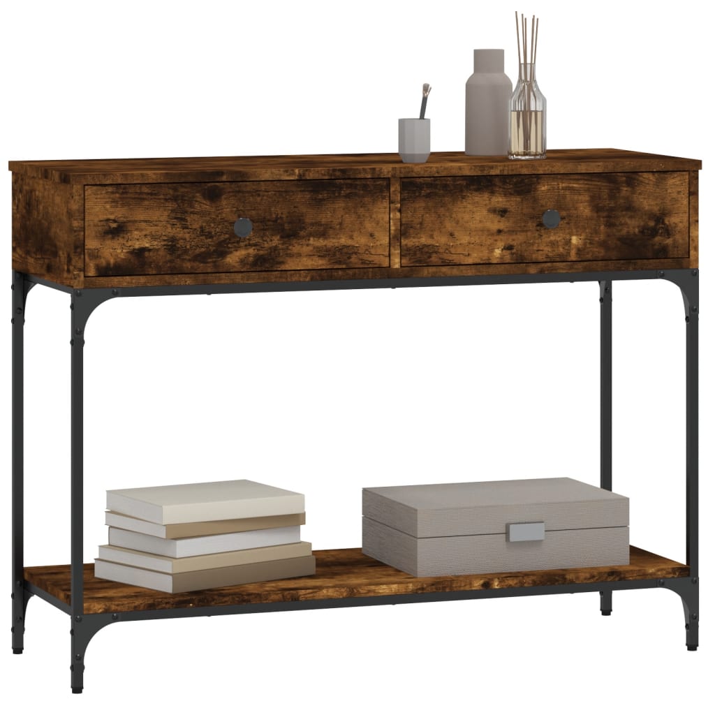 vidaXL Măsuță consolă, stejar fumuriu, 100x34,5x75 cm, lemn prelucrat vidaXL Măsuță consolă, stejar fumuriu, 100x34,5x75 cm, lemn prelucrat