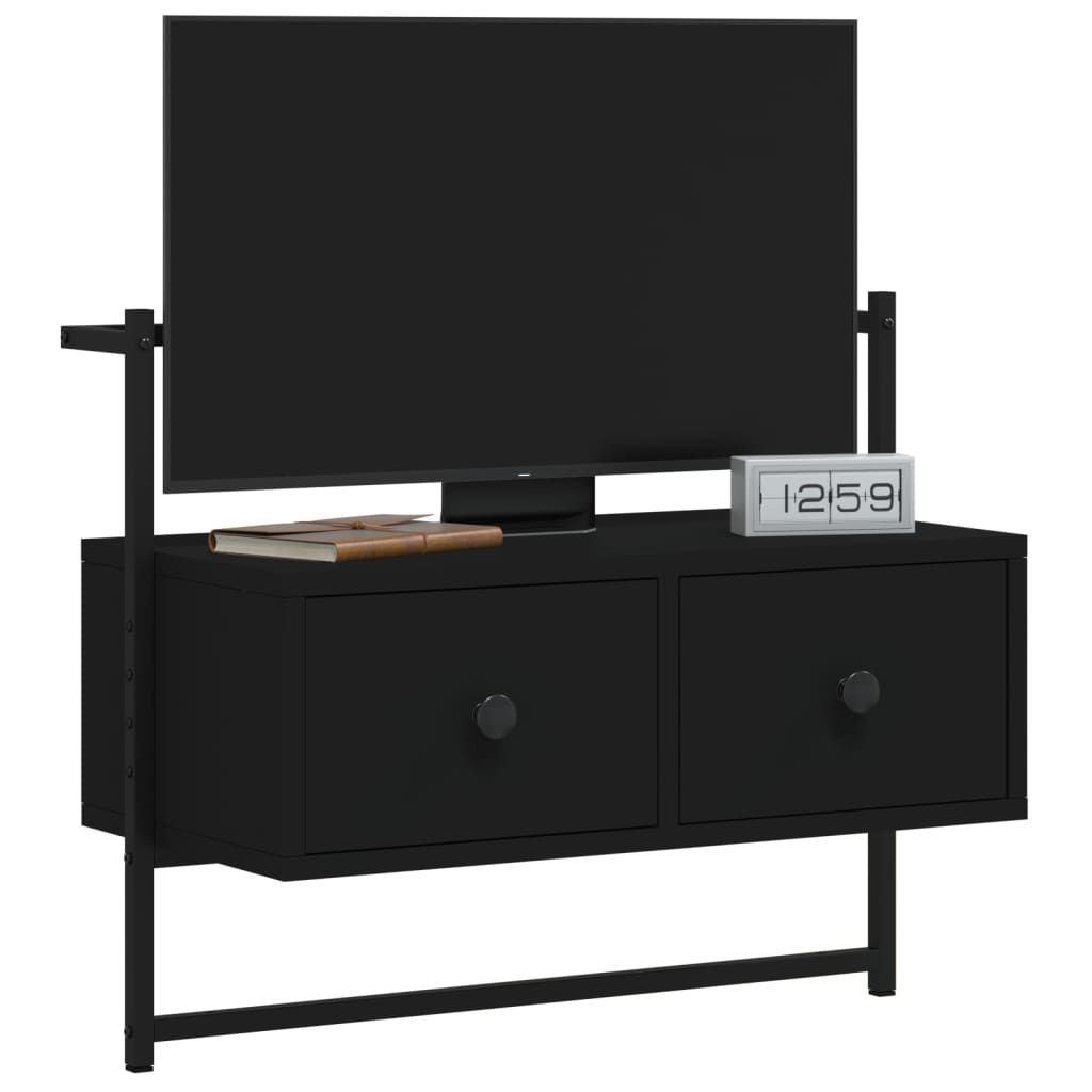 vidaXL Dulap TV montat pe perete, negru, 60,5x30x51 cm, lemn prelucrat