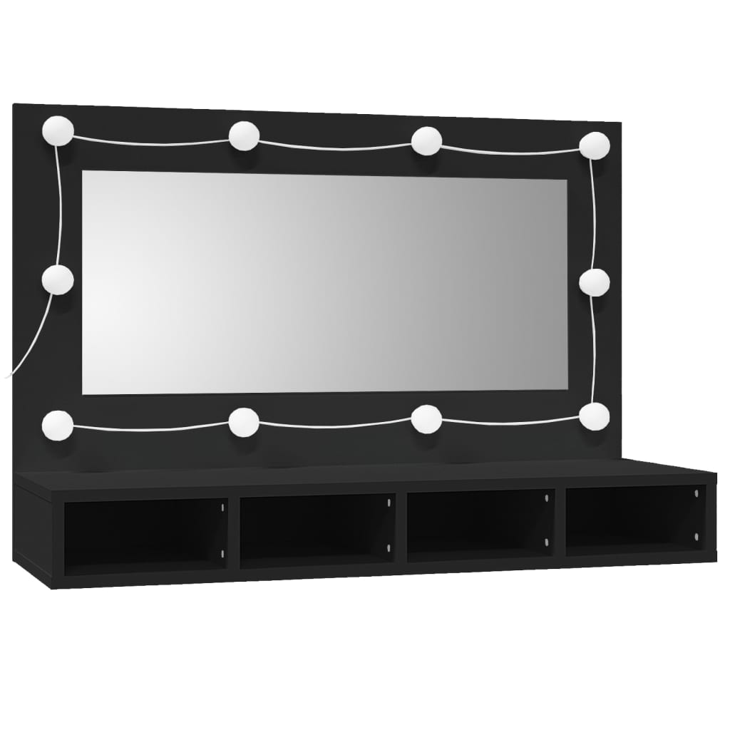 vidaXL Dulap cu oglindă și LED, negru, 90x31,5x62 cm vidaXL Dulap cu oglindă și LED, negru, 90x31,5x62 cm