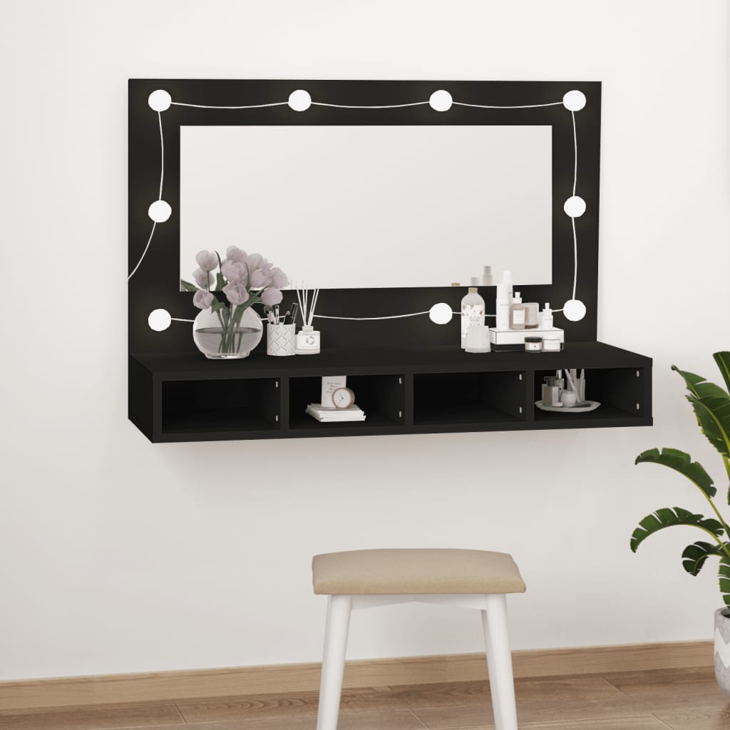 vidaXL Dulap cu oglindă și LED, negru, 90x31,5x62 cm vidaXL Dulap cu oglindă și LED, negru, 90x31,5x62 cm