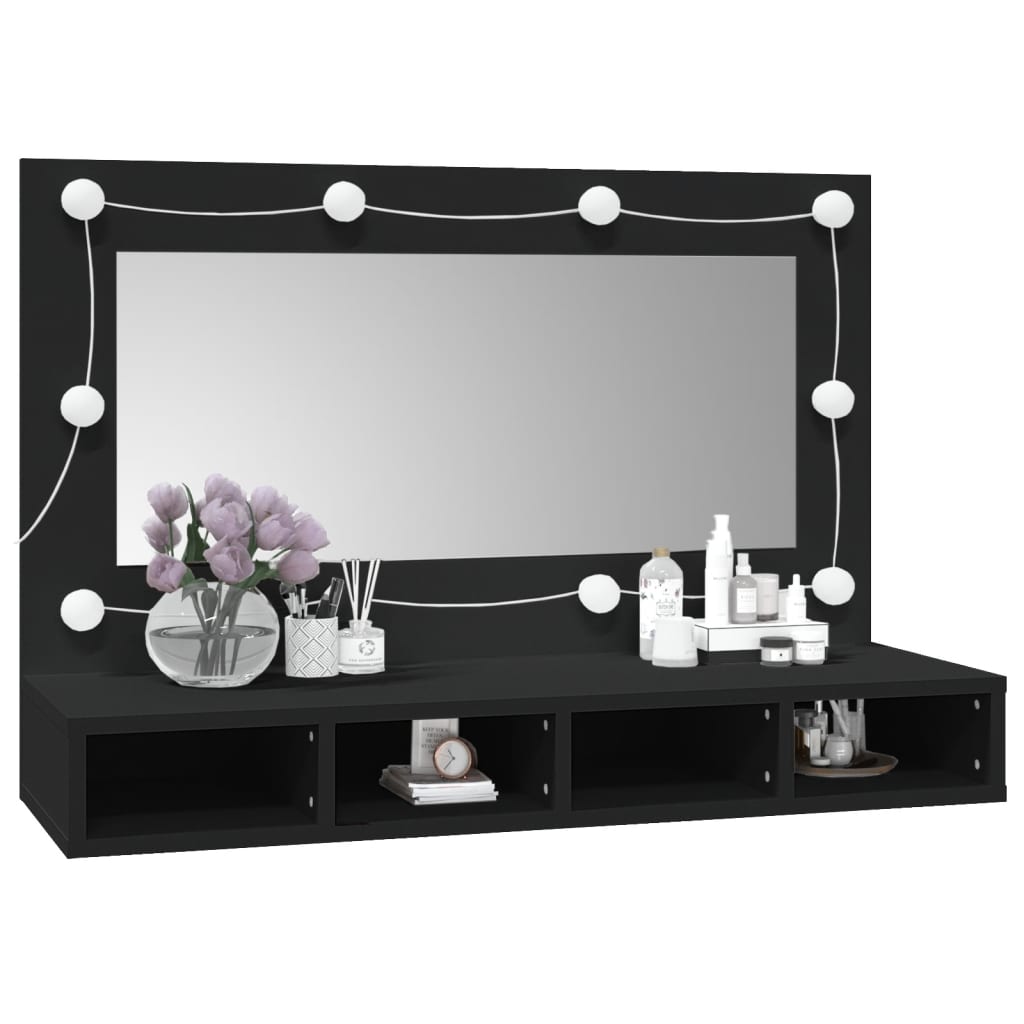 vidaXL Dulap cu oglindă și LED, negru, 90x31,5x62 cm vidaXL Dulap cu oglindă și LED, negru, 90x31,5x62 cm